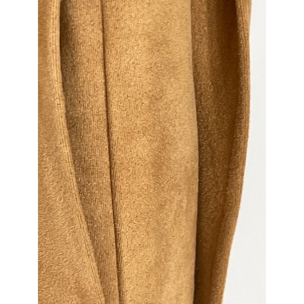 Cactus + Pearl Womens M Wrap Coat Tan Faux Suede Crochet Trim Belted Boho Flair